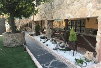 jardín con árbol